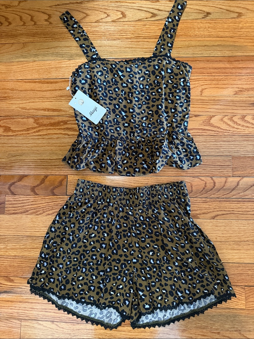 Maaji Olive Green & Black Leopard Two-Piece Tank and Shorts